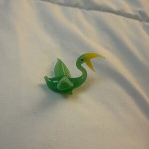 Vintage Glass Swan Miniature Figurine Green